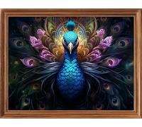 Leczany DIY 11CT Stamped Cross-Stitch Kit - Pre-Printed Embroidery Starter Kit, Needlework Canvas Handicrafts Kit for Adults or Kid for Beginners - Peacock Spreads Wings 43x33cm
