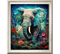 Leczany DIY 11CT Stamped Cross-Stitch Kit - Pre-Printed Embroidery Starter Kit, Needlework Canvas Handicrafts Kit for Adults or Kid for Beginners - Coloured Elephant 45x54cm