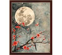 Leczany DIY Stamped 11CT Cross Stitch Kit - Full Range of Beginners Embroidery Kits Easy Pattern Pre-Printed - Moon and Plum Blossom 40x53cm