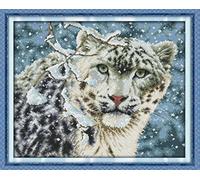 Leczany Stamped Cross-Stitch DIY Embroidery Kit Full Range of Pre-Printed Canvas Needlework Kits for Beginners - Snow Leopard 46x38cm
