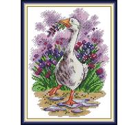 Leczany Stamped Cross-Stitch DIY Embroidery Kit Full Range of Pre-Printed Canvas Needlework Kits for Beginners - Summer Lavender Goose 24x33cm