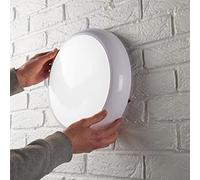 LED 2D White Bulkhead 18W Round IP65 CCT Selectable Tri Colour Ceiling & Wall Light in White