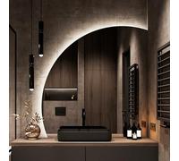 LED 3Color Illuminated MirrorSemiCular Wall Mirror for Bathroom Makeup Mirror with Touch Switch Available in 50CM 60CM 70CM 80CM (Size: 50CM Color: Right Cut)