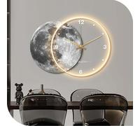 LED 3D Moon Wall Lamp, Modern Art Deco Lighting with Minimalist Clock, Wall Sculpture for Oriental Style Interior Decoration, 65cm