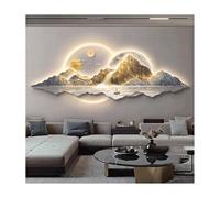 LED 3D Mural Decoration of Sun and Moon with Remote Control, Illuminated Landscape Featuring Mountains and Deer for Living Room (100x37cm)