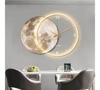 LED 3D wall lamp in the shape of a moon, modern art deco lighting with minimalist wall clock, wall sculpture for oriental style interior decoration