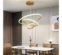 LED 60W Pendant Light Modern Circular Ceiling Lighting Indoor 3- Ring Design Lamp Dining Table Chandelier Metal and Acrylic Office Hanging Light Height Adjustable Ø20+40+60cm [Energy Class A++]