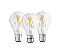 Osram Bulb Shape Base Classic A LED Lamp, Glass, Warm White, B22d, 7 W, Set of 3