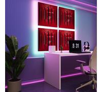 LED Acoustic Wall Panels with RGB Glow for Echo Control | Sound-Absorbing Panels with Ambient Backlight | Stylish Sound Treatment | Type: [4x PULSAR - Separately - SQUARE | Red glossy plastic]