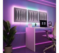 LED Acoustic Wall Panels with RGB Glow for Echo Control | Sound-Absorbing Panels with Ambient Backlight | Stylish Sound Treatment | Type: [3x PULSAR - Separately | White glossy plastic]