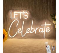 LED Acrylic Congrats Neon Sign with Timer, Dimmable Let's Celebrate Neon Lights Sign Halloween Christmas Party Banner for Living Room Office Classroom Backdrop Aesthetic Decoration