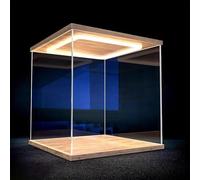 LED Acrylic Display Case for Mini Figures Cars & Toys Dustproof Transparent Box with Door & Base 16x10x10 inches Showcase Stand for Collectibles