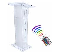LED Acrylic Podium with Remote Control - Portable Clear Lectern for Conferences, Speeches & Presentations, Adjustable Height, Modern Design
