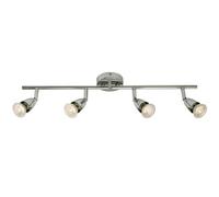 4X 50W GU10 | 605mm Wide Adjustable Quad 4X Bulb Ceiling Bar Spotlight | Chrome Plate | Kitchen Island Worktop/Shop Commercial Down Light Lamp| Moving Head Tilting & Rotating Head | LED & Dimmable
