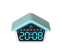 LED Alarm Clock Electronic Digital Clock, House Shaped Silent Multi-Functional Night Light Cuckoo Clock 6698, Bedside Desk Clock(blue)