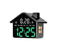 LED Alarm Clock House Shaped Electronic Digital Desk Clock with Night Light Temperature Display 4 Brightness Levels Countdown Timer for Bedroom Kids Room White(Green)