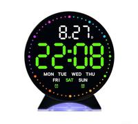 LED alarm clock with complete time, day, date, and seconds display, ambient light feature, adjustable brightness, and sleep mode designed for bedside use (B)