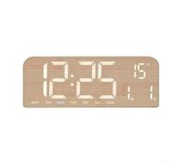 LED Alarm Clock With Large Screen - Wooden Grain Finish, Wall Or Table Mount - Shows Time Date For Day Temperature, 5 Ambient Light Colors - Wood Grain Digital Clock(A)