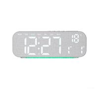 LED Alarm Clock with Realistic Wood Grain Pattern Shows Time Date Day of W nd Temperature Five Ambient Light Colors Manual Brightness Control (D)