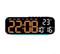 LED Alarm Clock with Temperature Display and Multi Functional Features for Time, Date, Day of Week, Adjustable Brightness and Ambient Light (D)