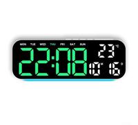 LED Alarm Clock with Temperature Display and Multi Functional Features for Time, Date, Day of Week, Adjustable Brightness and Ambient Light (F)