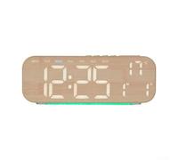 LED Alarm Clock with Wooden Grain Design Time Date Day of W nd Temperature Display Ambient Light Modes Brightness Control (C)
