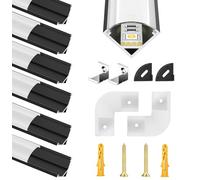 LED Aluminium Channel Black for LED Strips/Strips/Strip/Strip, 6 x 1 m V Shape Strip Profile Aluminium Profile, Stripes Rail with Milky White Cover, Strip Diffuser with 45 Degree Corner Connectors