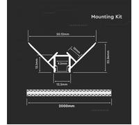 2M Corner Mounting Kit With Diffuser For Led Strip 2000X50.12X22.34Mm Silver