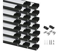 LED Aluminum Profile Black 20 x 1m, U Shape LED Strip Light Diffuser Profile with Milky Cover, End Caps and Mounting Bracket, Aluminum Profile for LED Strips (20 x 1m U Shape)