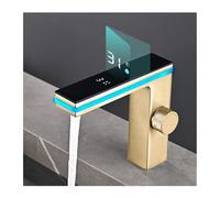 LED Ambient Light Bathroom Faucet with Digital Temperature Display Single Handle Mixer Tap for Sink RV Bar Laundry Room Utility Sink (Brushed Finish)