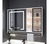 LED Anti-Fog Bathroom Mirror Cabinet, Adjustable Lighted Vanity Mirror with Storage, Aluminum Medicine Cabinet for Bath, Modern Wall-Mounted Bathroom Mirror