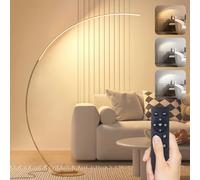 LED Arc Floor Lamp for Living Room, 25W Bright Modern Standing Lamp with Remote Control, Stepless Dimmable & Memory Function, Heavy Base Tall Corner Reading Lamps for Bedroom, Office, Gold, 165cm