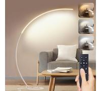 LED Arc Floor Lamp for Living Room, 25W Dimmable Standing Lamp with Remote Control, 3 Color Temperature & 5 Brightness Modern Floor Light Tall Corner Reading Floor Lamp for Bedroom Office, White 165CM