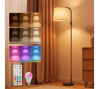 LED Arc Floor Lamp, RGB Colour Changing 350° Rotatable Linen Shade, 165cm Tall Standing Lamp, Magnetic Remote, 1200lm 10W, 1600K Blue Light-Free & 4000K Dimmable Standard Lamp, Living Room, Black