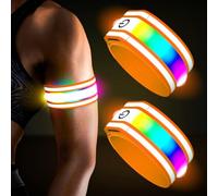 LED Armband for Running(2 Pack),Light Up Arm Bands for Night Walking Running,Rechargeable Lights for Runners,High Visibility Reflective Running Gear Adjustable Light Up Wristbands (Orange, Plus)