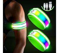 LED Armband for Running(2 Pack),Light Up Arm Bands for Night Walking Running,Rechargeable Lights for Runners,High Visibility Reflective Running Gear Adjustable Light Up Wristbands (Green, Plus)