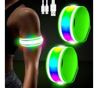 LED Armband Rechargeable for Running(2 Pack),Light Up Arm Bands for Night Walking,Running Lights for Runners,High Visibility Reflective Running Gearr for Night Safety Light Up Wristbands (Green)