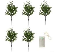 LED Artificial Pine Branches 41cm Realistic Green(5pcs) | Realistic green needles, warm LED glow, for battery operated box, flexible stems, holiday centerpiece