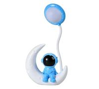 LED Astronaut Moon Night Light, USB Powered 360° Bendable Silicone Gooseneck Desk Lamp, Eye-Friendly Soft LED Reading Lamp, Creative Decor Nightlight for Kids Bedroom Dorm Office (Blue)