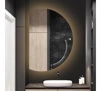 LED Backlit Anti-Fog Bathroom Mirror, Semicircular Wall Vanity Mirror, Explosion-Proof ative Mirror, Right Semicircle, 43x28in, 3 Color Options