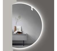 LED Backlit Half-Circle Bathroom Mirror 90-130cm Touch Switch Anti-Fog Dimmable 3 Colors Left Cut 47''x32'' - Elegant Lighting for Modern Bathrooms