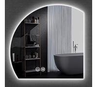 LED Backlit Half-Moon Bathroom Mirror 39.3in Frameless Round Wall Mirror Anti-Fog 3-Color Dimmable Lighting for Vanity Perfect for Modern Decor