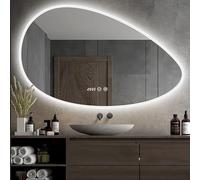 LED Backlit Irregular Drop Shaped Bathroom Mirror 3 Color Adjustable Demisting Decorative Wall Mirror for Modern Bathrooms Asymmetric Design Stylish Home Decor