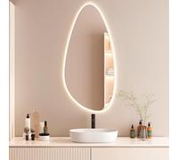 LED Backlit Irregular Oval Wall Mirror Full-Length Tear Drop Design 70cm x 90cm Front & Back Lighting Modern Bathroom Décor Stylish Home Accent