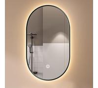 LED Backlit Mirror, Oval Bathroom Mirror With 3 Color Lighting, 50x80cm, 60x90cm, 70x90cm, Anti-fog, Smart Touch, Aluminum Frame LED Wall Mirror(Black 3 colors,50x80cm)