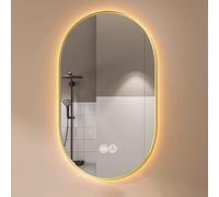 LED Backlit Mirror, Oval Bathroom Mirror With 3 Color Lighting, 50x80cm, 60x90cm, 70x90cm, Anti-fog, Smart Touch, Aluminum Frame LED Wall Mirror(Gold anti-fog,50x80cm)