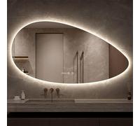 LED Backlit Oval Bathroom Mirror Irregular Shape Makeup Mirror 3 Colors Dimmable Wall Decorative Mirror 50x80cm Modern Bathroom Lighting Fixture