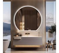 LED Backlit Round Bathroom Mirror 42x50cm, Anti-Fog, Memory Function, 3 Color Touch Control, Sl esign for Modern Homes, Perfect for Makeup and Grooming.