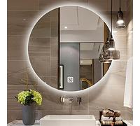 LED Backlit Round Makeup Mirror - Adjustable Light, Wall-Mounted, 50cm to 80cm Sizes - Ideal for Bathroom Vanity & Makeup Application, Sl esign for Modern Decor