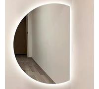LED Backlit Vanity Mirror 47in Round Touch Switch Anti-Fog 3 Color Temperature Modern Elegant Design Smart Bathroom Decor Wall-Mounted Demi-Circle Shape.